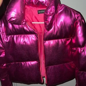 Neon Pink Metallic Puffer Jacket